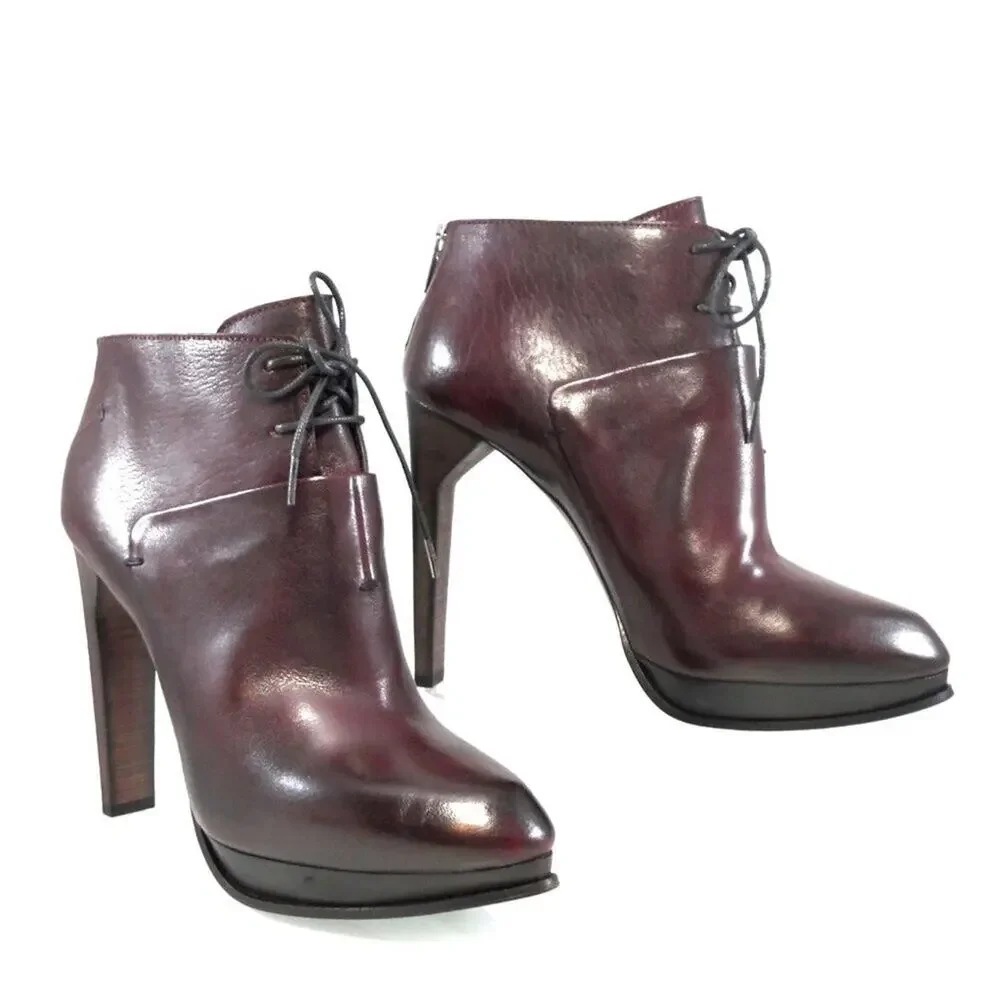 NIB$995 CoSTUME NATIONAL LACED LEATHER ANKLE BOOTS PLATFORM HEELS 39 9
